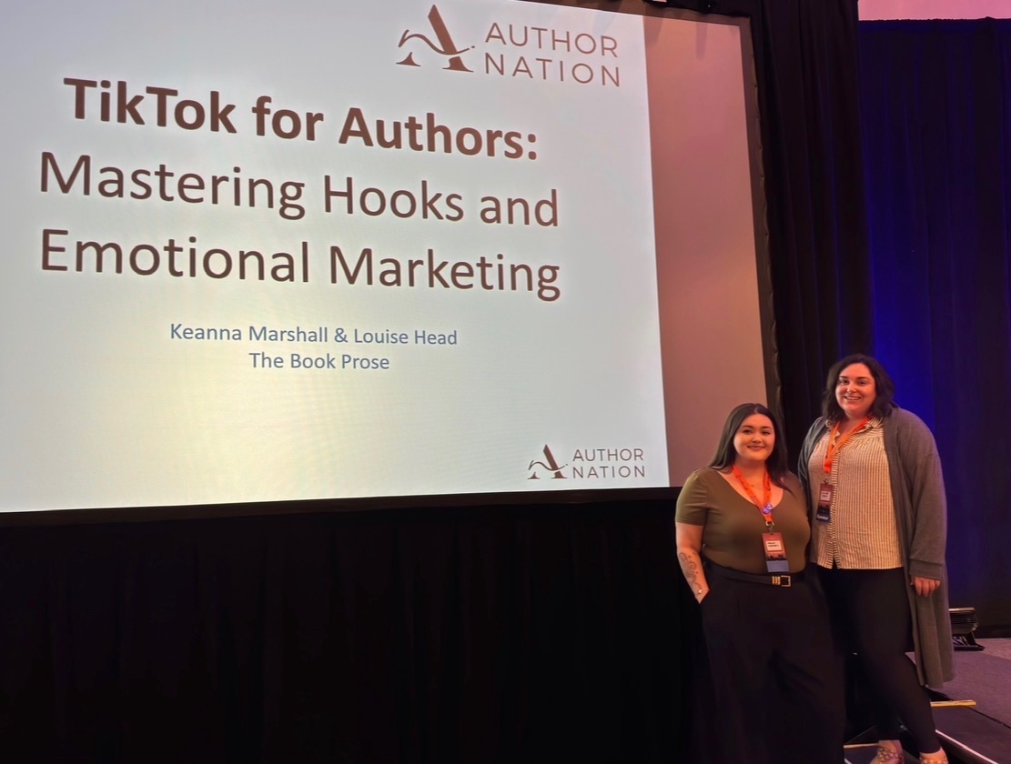 Keanna Marshall and Louise Head in front of their Author Nation 2025 session slide, TikTok for Authors: Mastering Hooks and Emotional Marketing